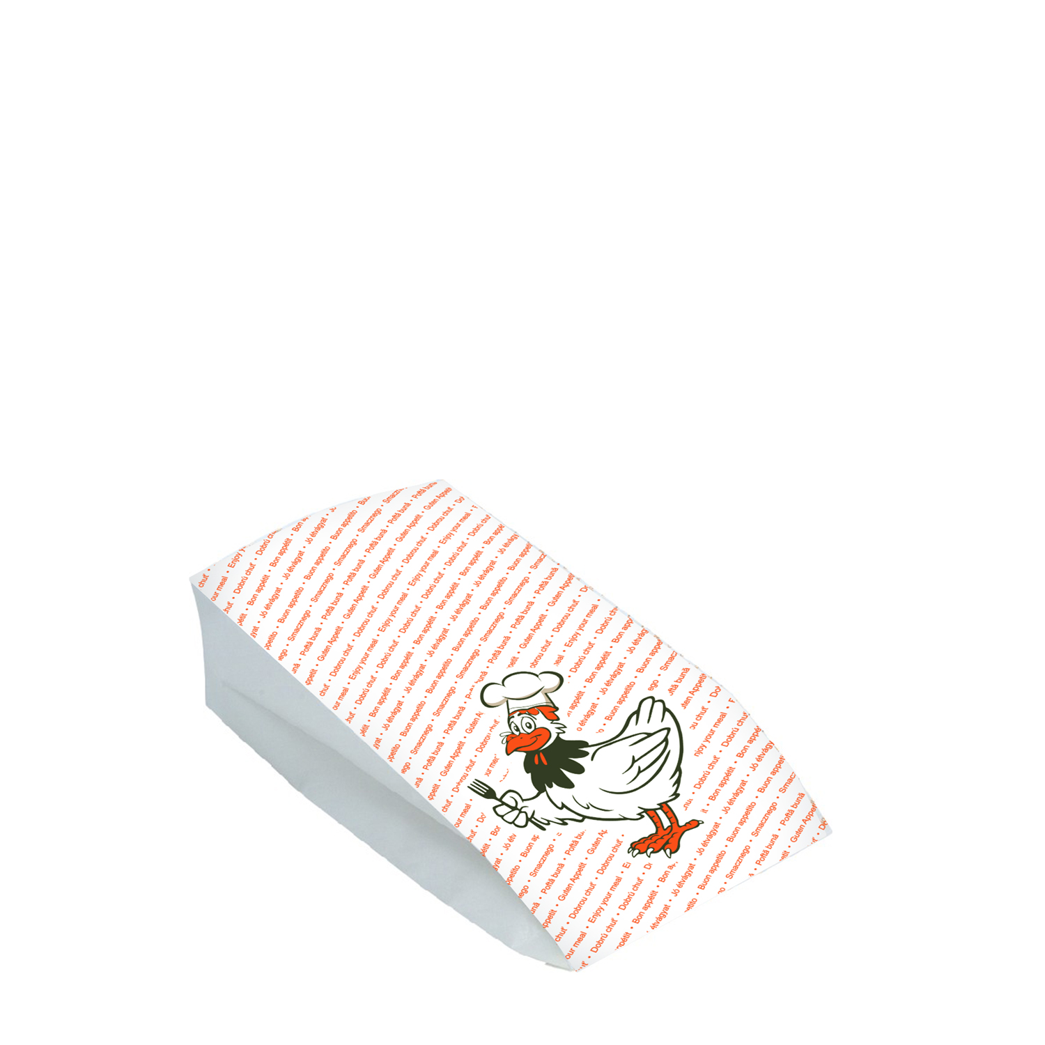 Papierové vrecko (PAP/PE) 2vrstvé nepremastiteľné 10,5+5,5 x 24 cm `1/2` na kurča [100 ks]