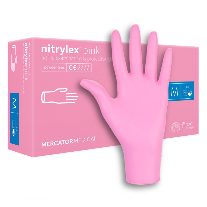 Mercator Nitrylex Pink jednorazové nitrilové rukavice ružové veľkosť M 100 ks