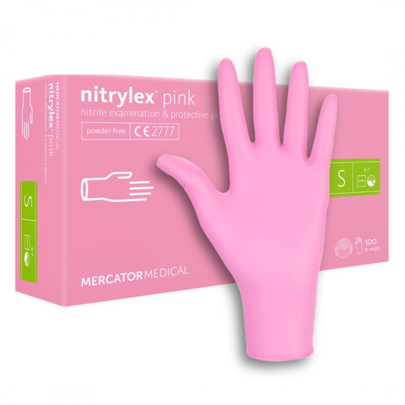 Mercator Nitrylex Pink jednorazové nitrilové rukavice ružové veľkosť S 100 ks
