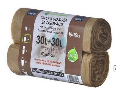 Vrecká do koša HDPE s uchom 50x60+15cm 30L/2x15ks