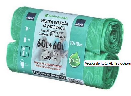 Vrecká do koša HDPE s uchom 60x70+20cm 60L/2x10ks