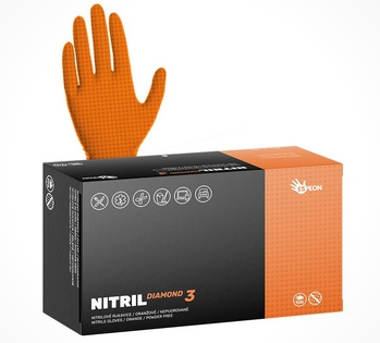 Rukavice NITRIL DIAMOND3 nepudrované, oranžové, 8.0 g, 100 ks, L